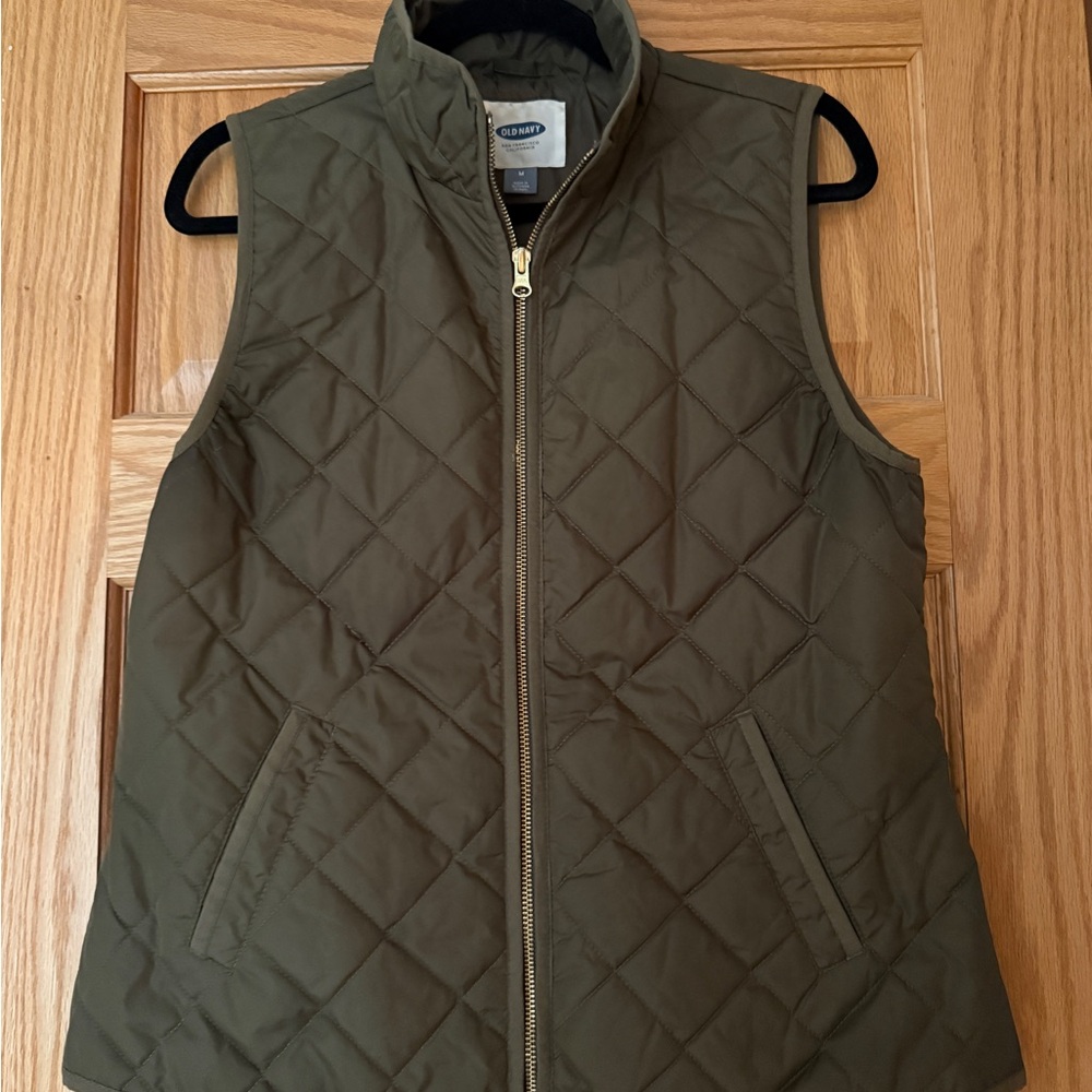 Old Navy Quilted Olive Green Zip Vest